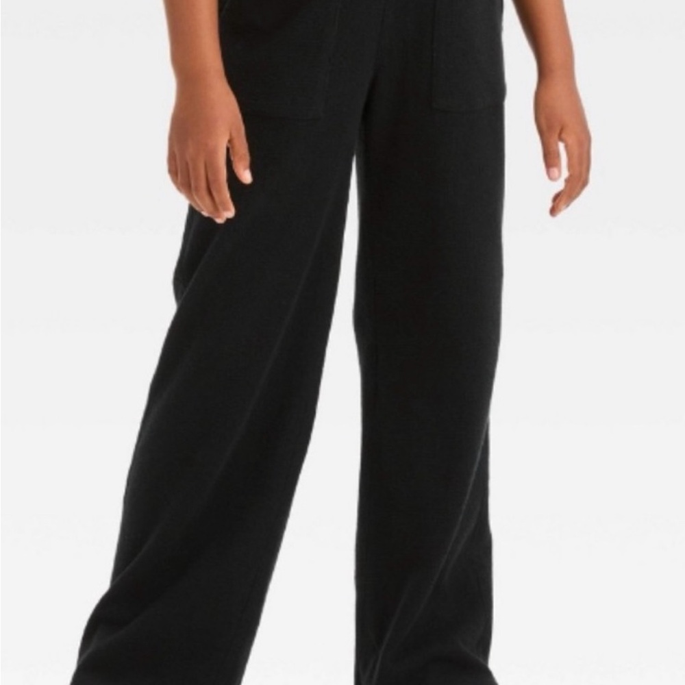 GIRLS CAT & JACK French terry wide leg pull on pants black